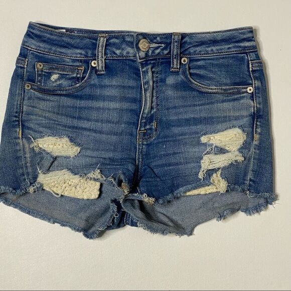 American Eagle Outfitters | Factory Distressed Hi-Rise Shortie Shorts - Picture 1 of 5